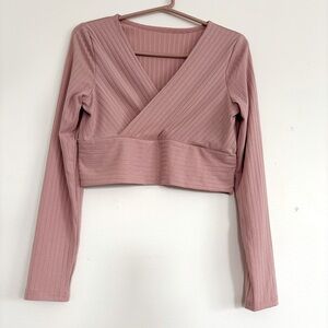 Shein Ribbed Mauve Long Sleeve Crop Top - Size L